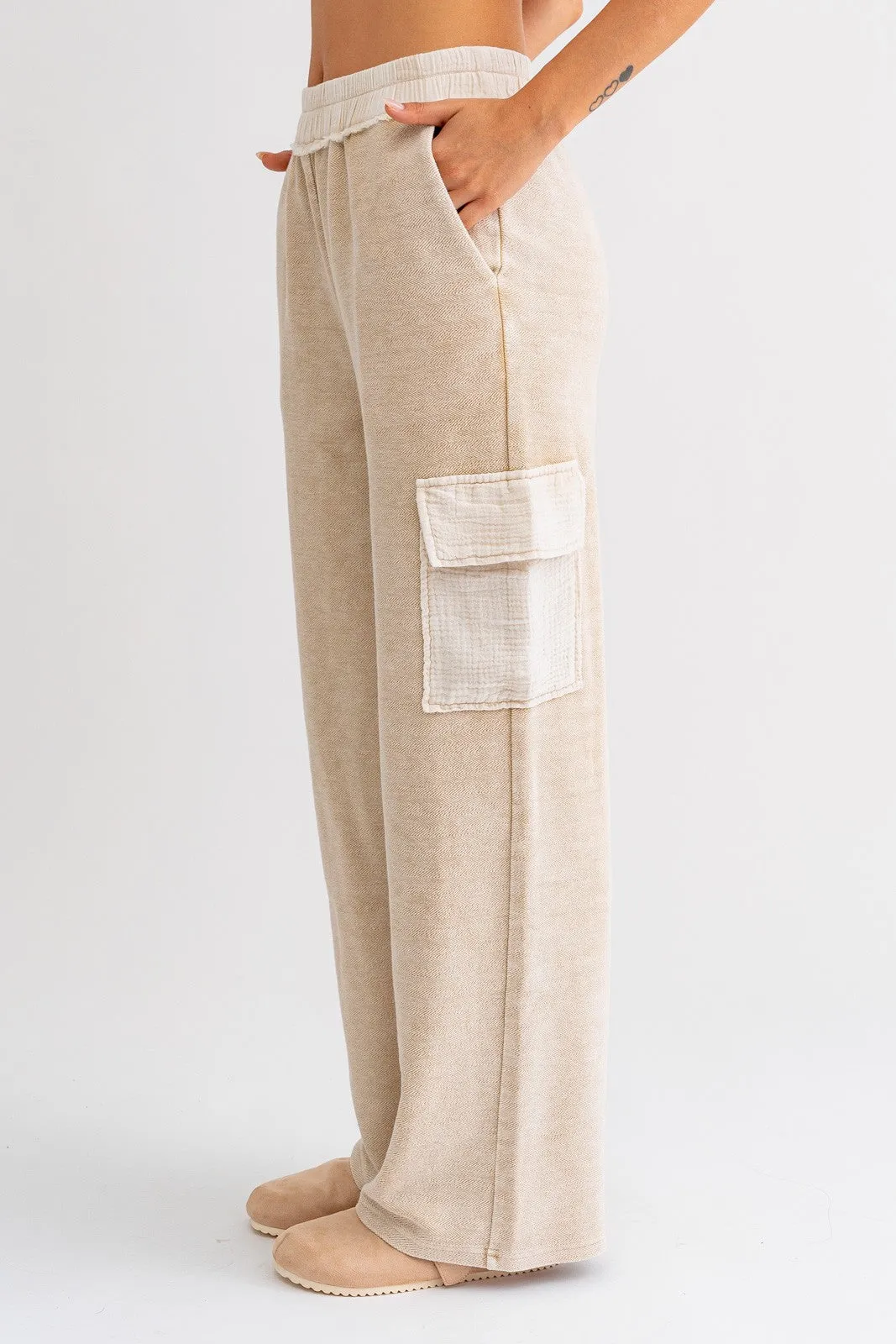 Terry & Gauze Mix Cargo Pants Taupe