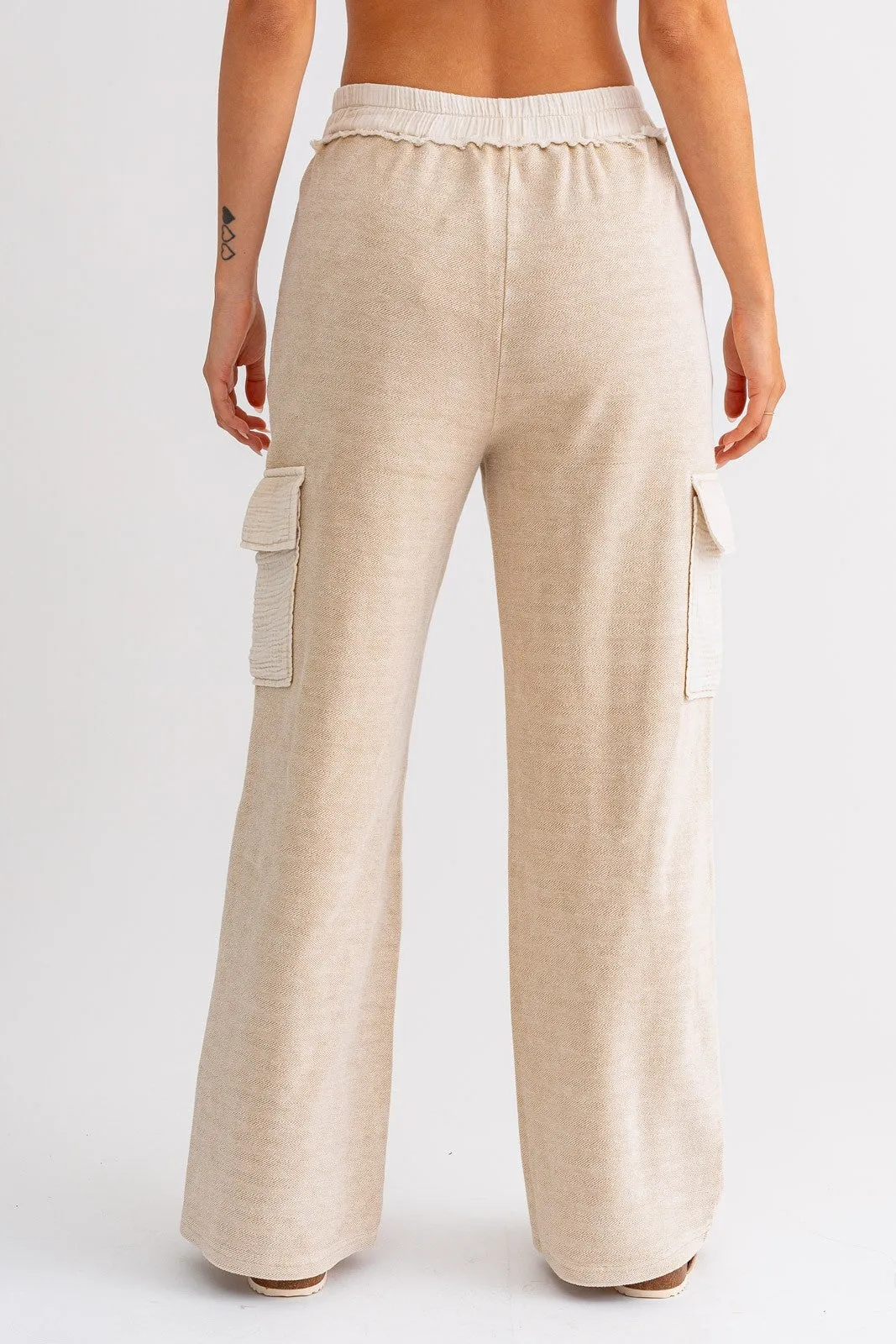 Terry & Gauze Mix Cargo Pants Taupe