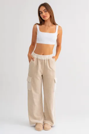 Terry & Gauze Mix Cargo Pants Taupe
