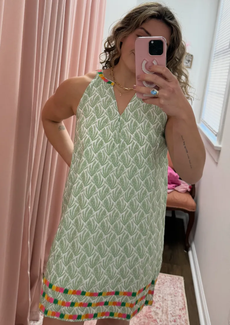 THML Embroidered Halter Print Dress