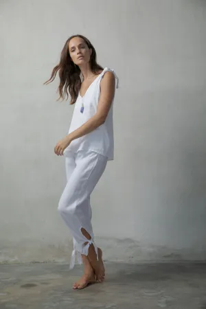 Tie Knot Capri Pants White