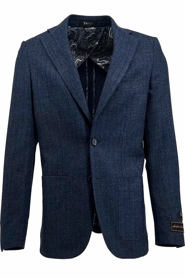 Tiglio Luxe Dark Blue Denim with Stripes Dolcetto/THP Modern Fit Half Lined, Pure Wool Jacket TL3320