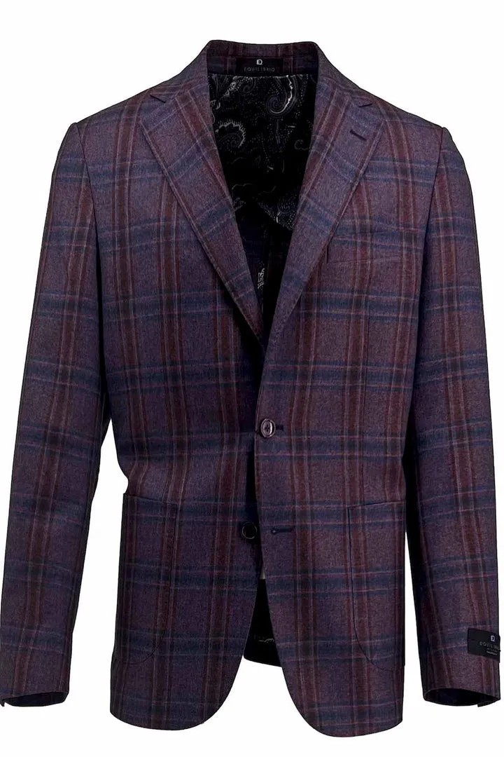 Tiglio Luxe Eggplant with Navy and Red Windowpane Dolcetto/THP Modern Fit Half Lined, Pure Wool Jacket TL3325