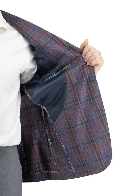 Tiglio Luxe Eggplant with Navy and Red Windowpane Dolcetto/THP Modern Fit Half Lined, Pure Wool Jacket TL3325