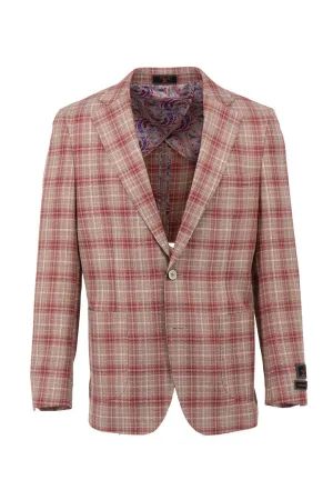 Tiglio Luxe Red and Tan Windowpane Dolcetto/THP Modern Fit half lined, Pure Wool Jacket TL4257