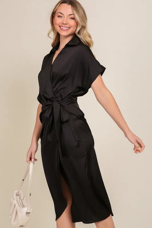 TIMING Junior's Surplice Satin Wrap Dress