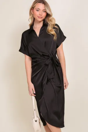 TIMING Junior's Surplice Satin Wrap Dress