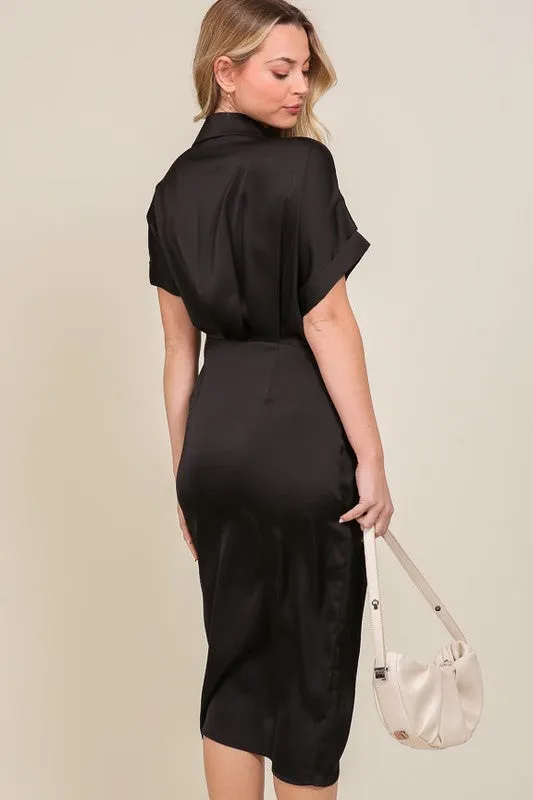 TIMING Junior's Surplice Satin Wrap Dress