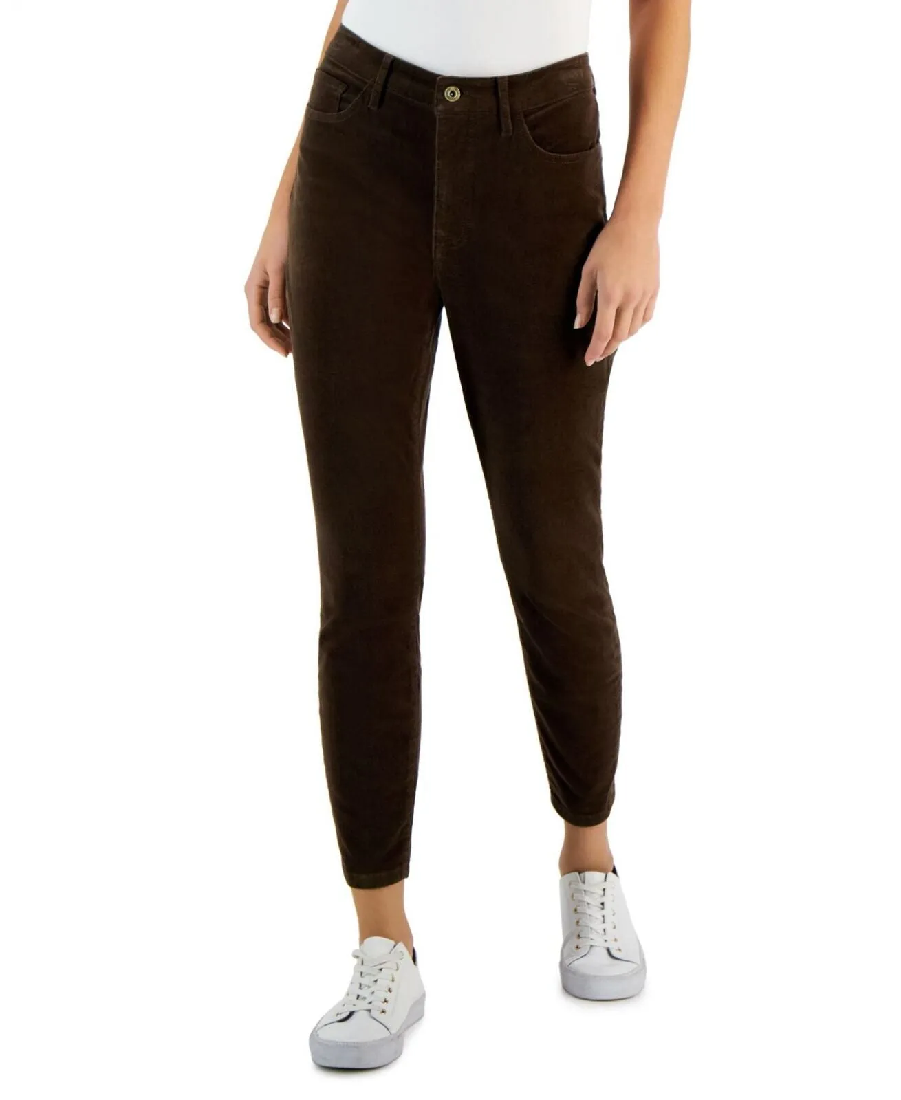 Tommy Hilfiger Cords Casual Corduroy Ankle Skinny Pants J2XK6561 Bark Brown 14