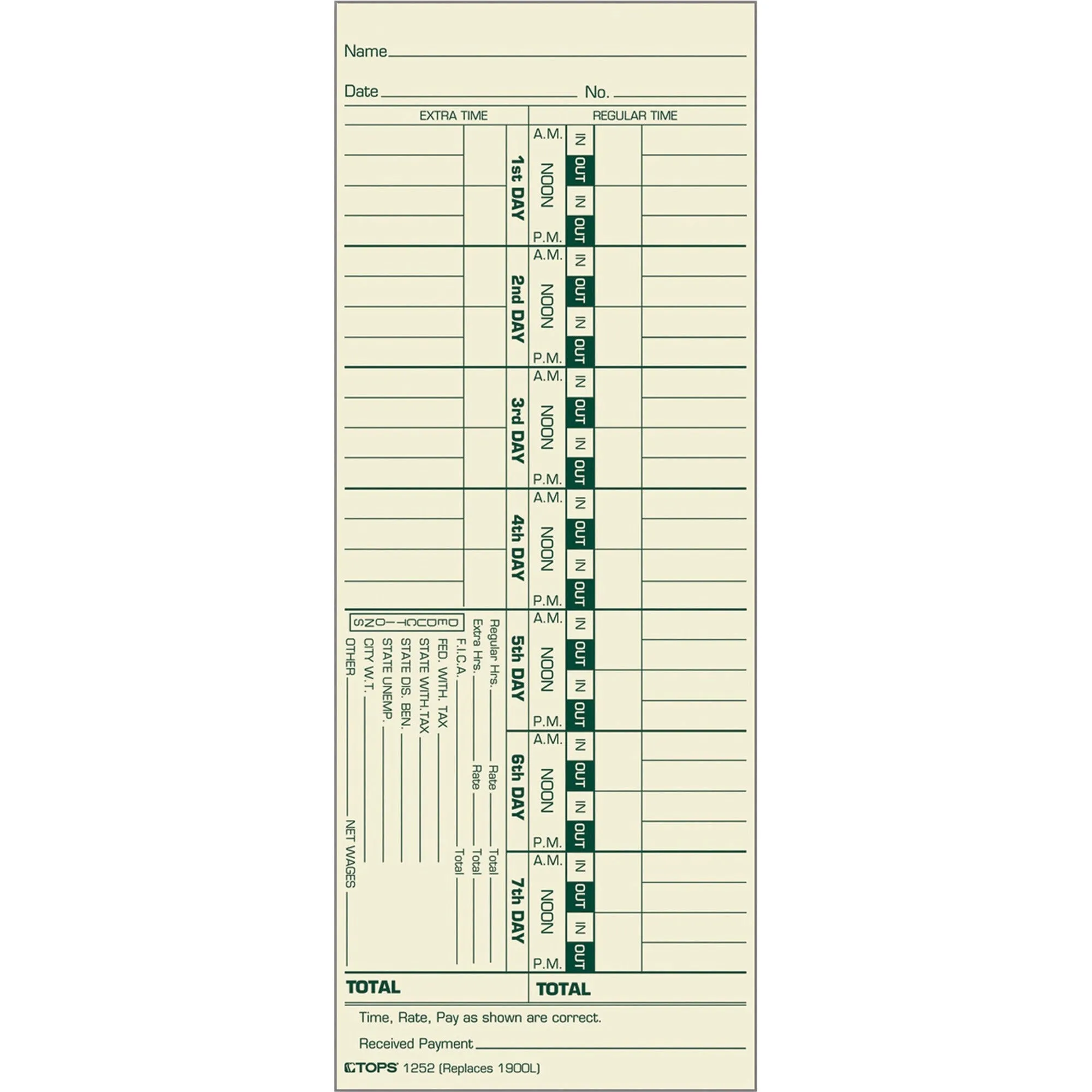 TOPS Manila Stock Weekly Time Cards