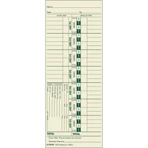 TOPS Manila Stock Weekly Time Cards
