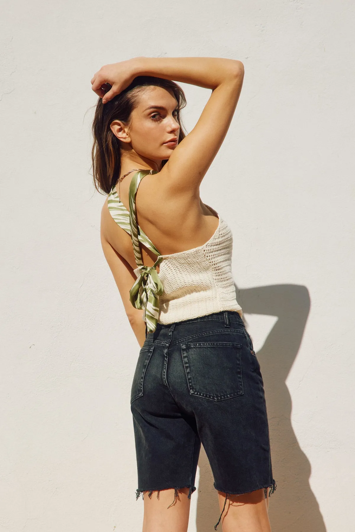 Tropical Adventures Crochet Contrast Halter Top