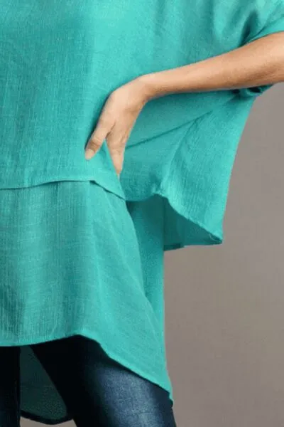 Turquoise Cuffed Half Sleeve Layered Top