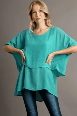 Turquoise Cuffed Half Sleeve Layered Top