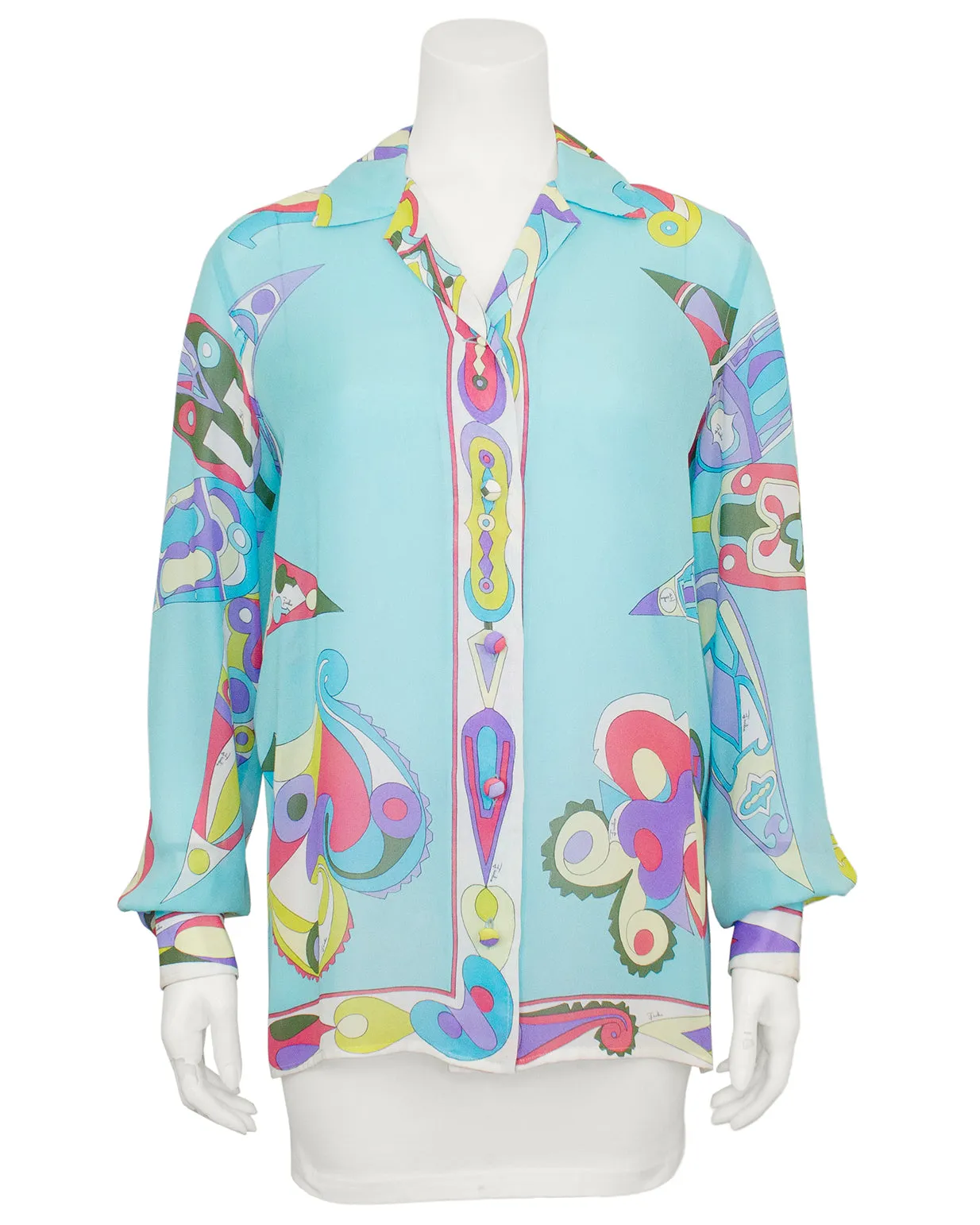 Turquoise Silk Chiffon Printed Shirt