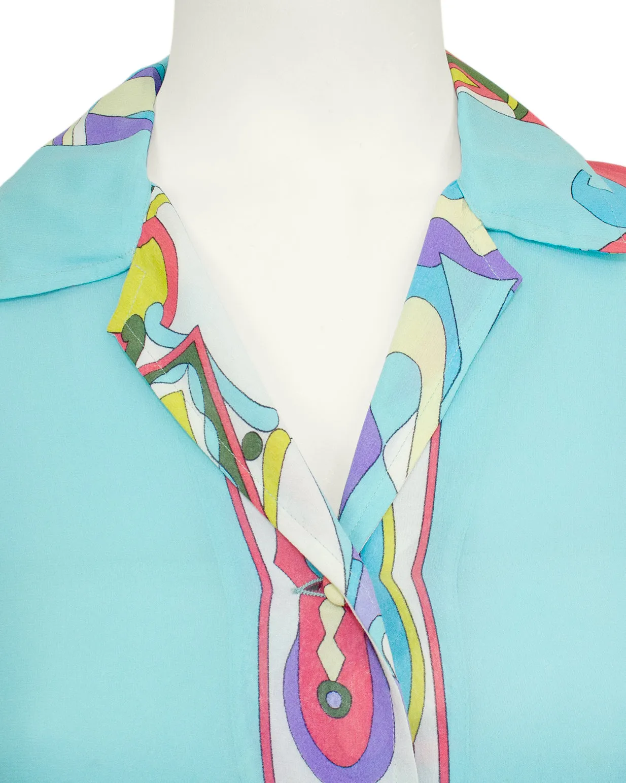 Turquoise Silk Chiffon Printed Shirt