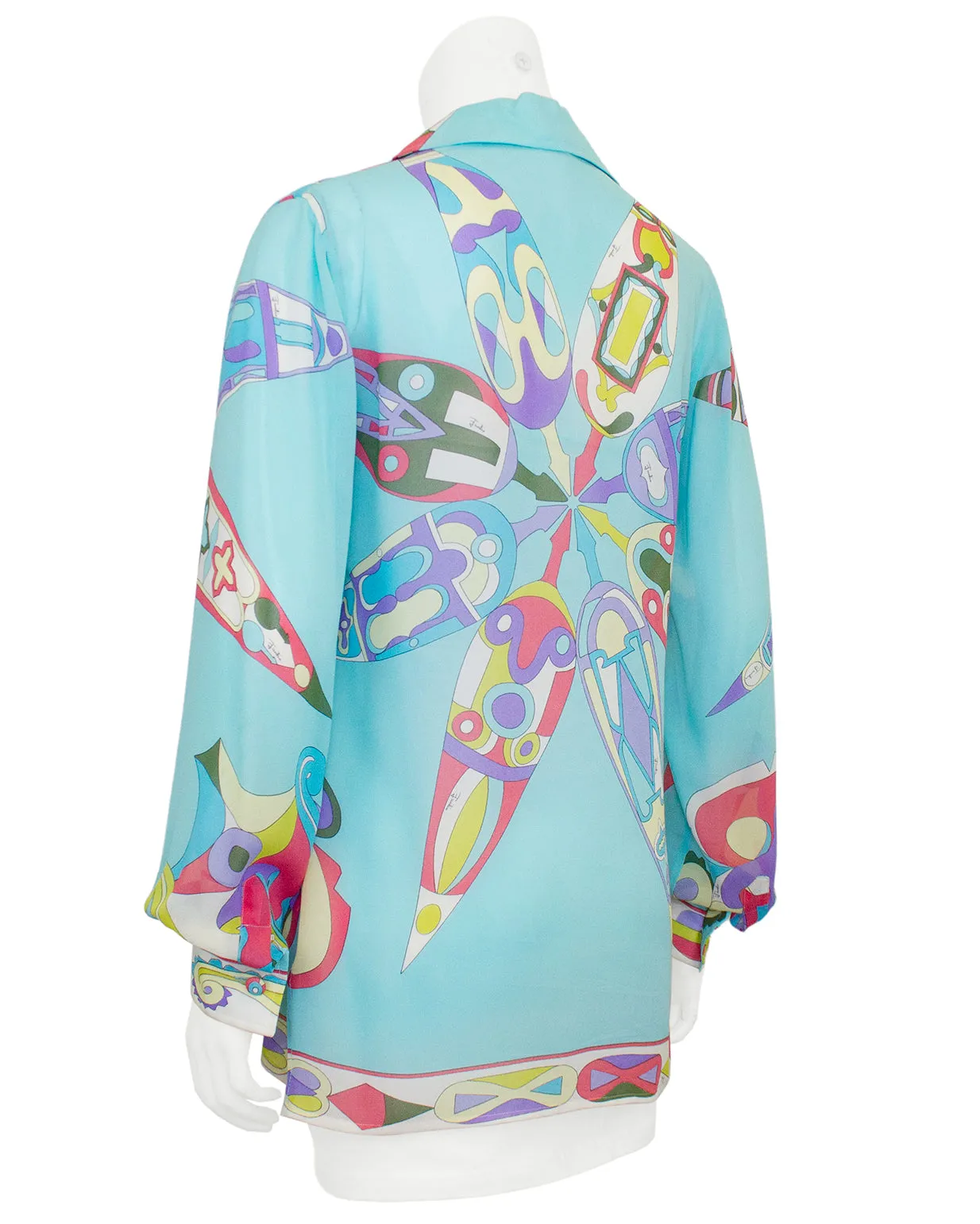 Turquoise Silk Chiffon Printed Shirt
