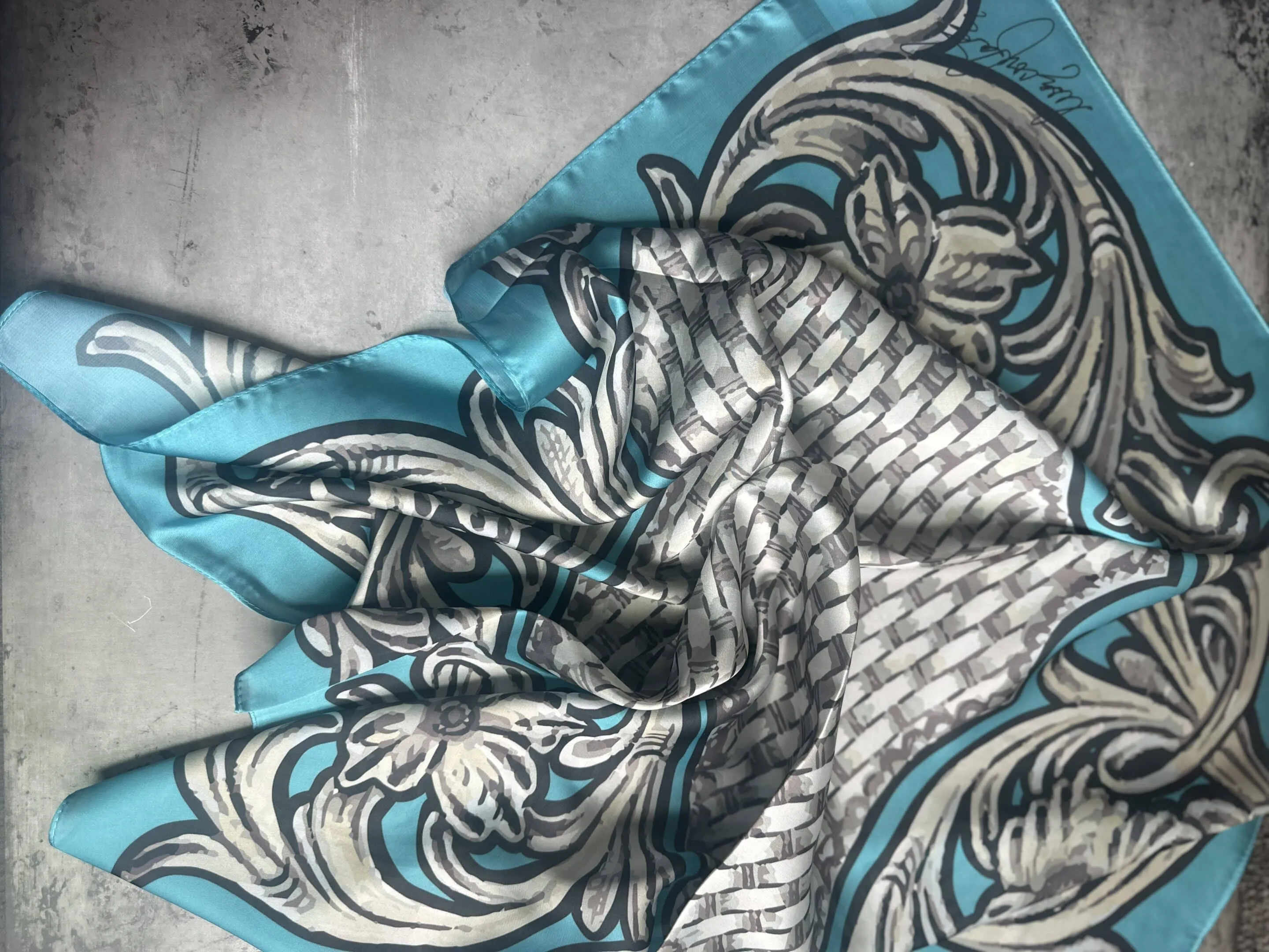 Turquoise Tooled Silk Wild Rag