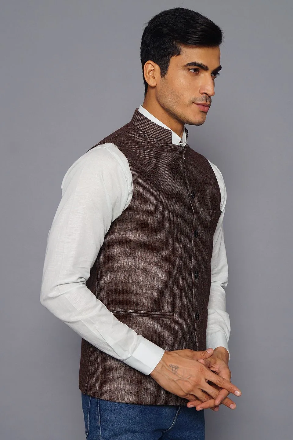 Tweed Brown Modi Nehru Jacket