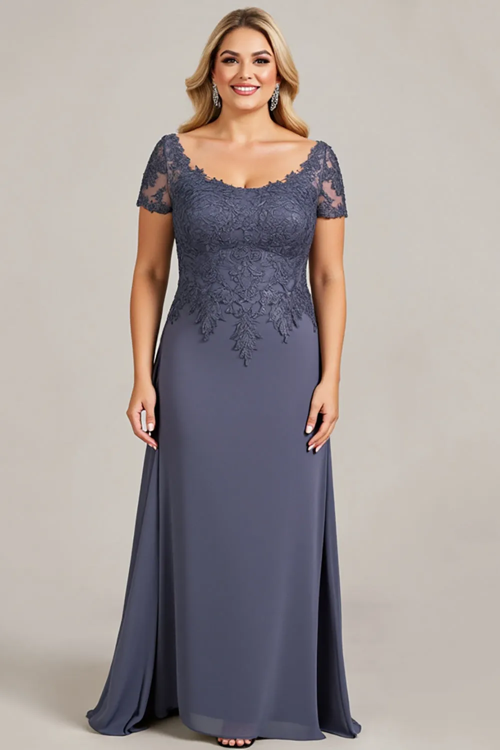 Twilight Scoop Neck Chiffon Appliqued Plus Size Mother of the Bride Dress