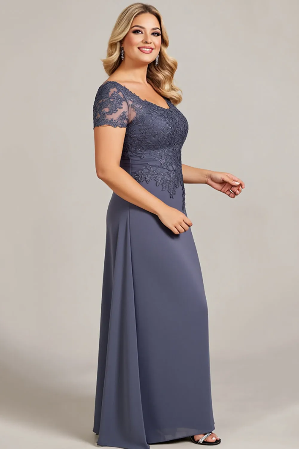 Twilight Scoop Neck Chiffon Appliqued Plus Size Mother of the Bride Dress