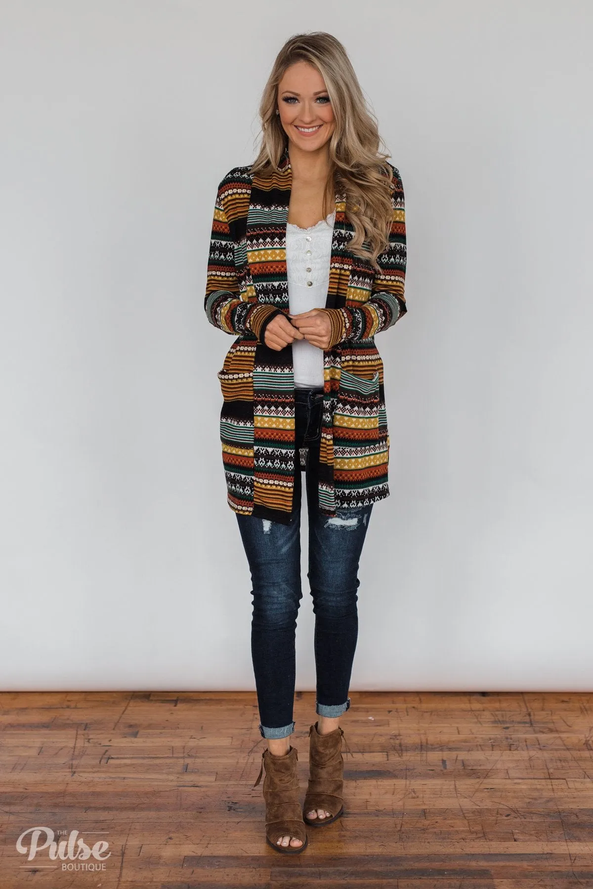 Unforgettable Printed Cardigan- Mustard
