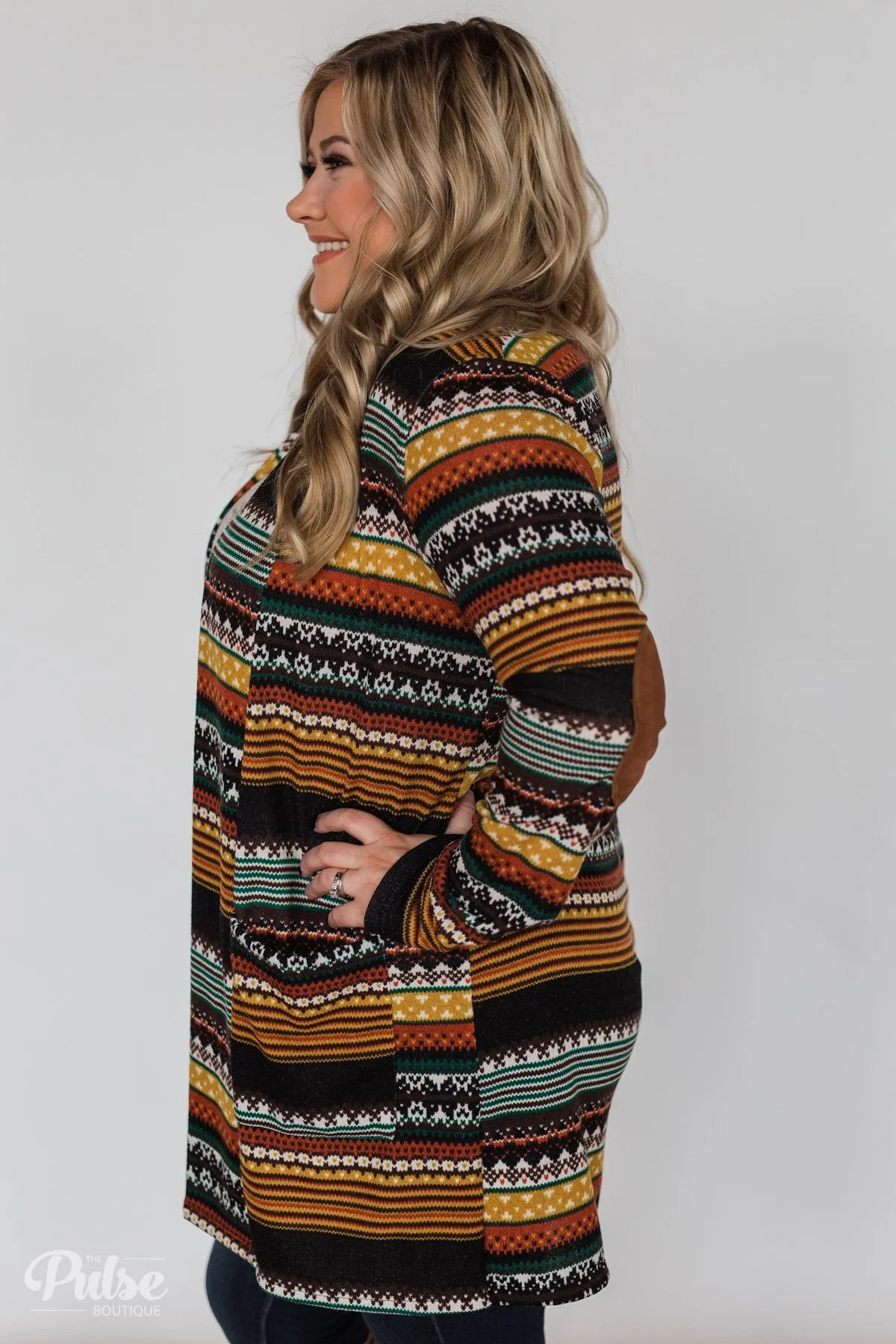 Unforgettable Printed Cardigan- Mustard