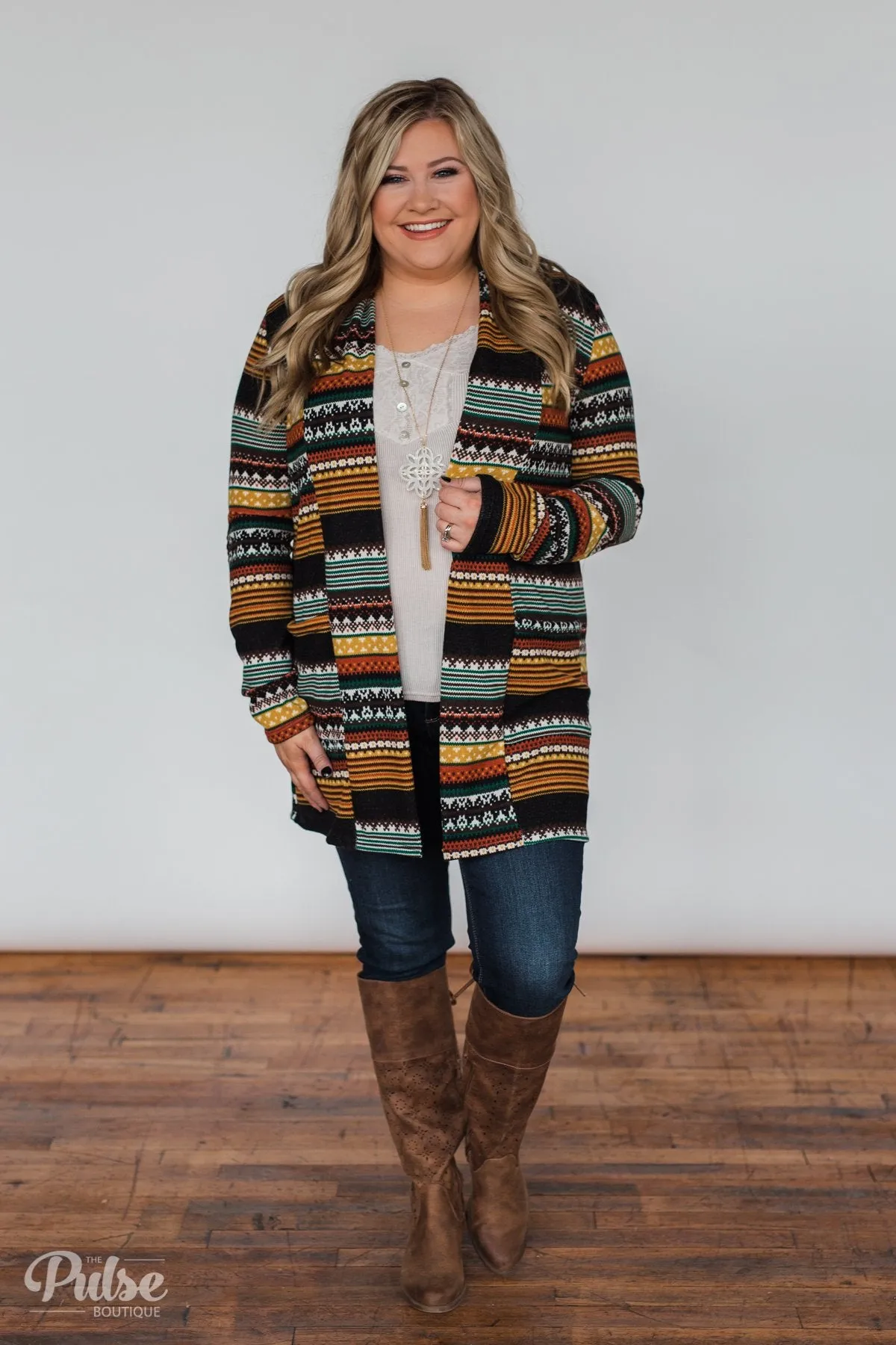 Unforgettable Printed Cardigan- Mustard