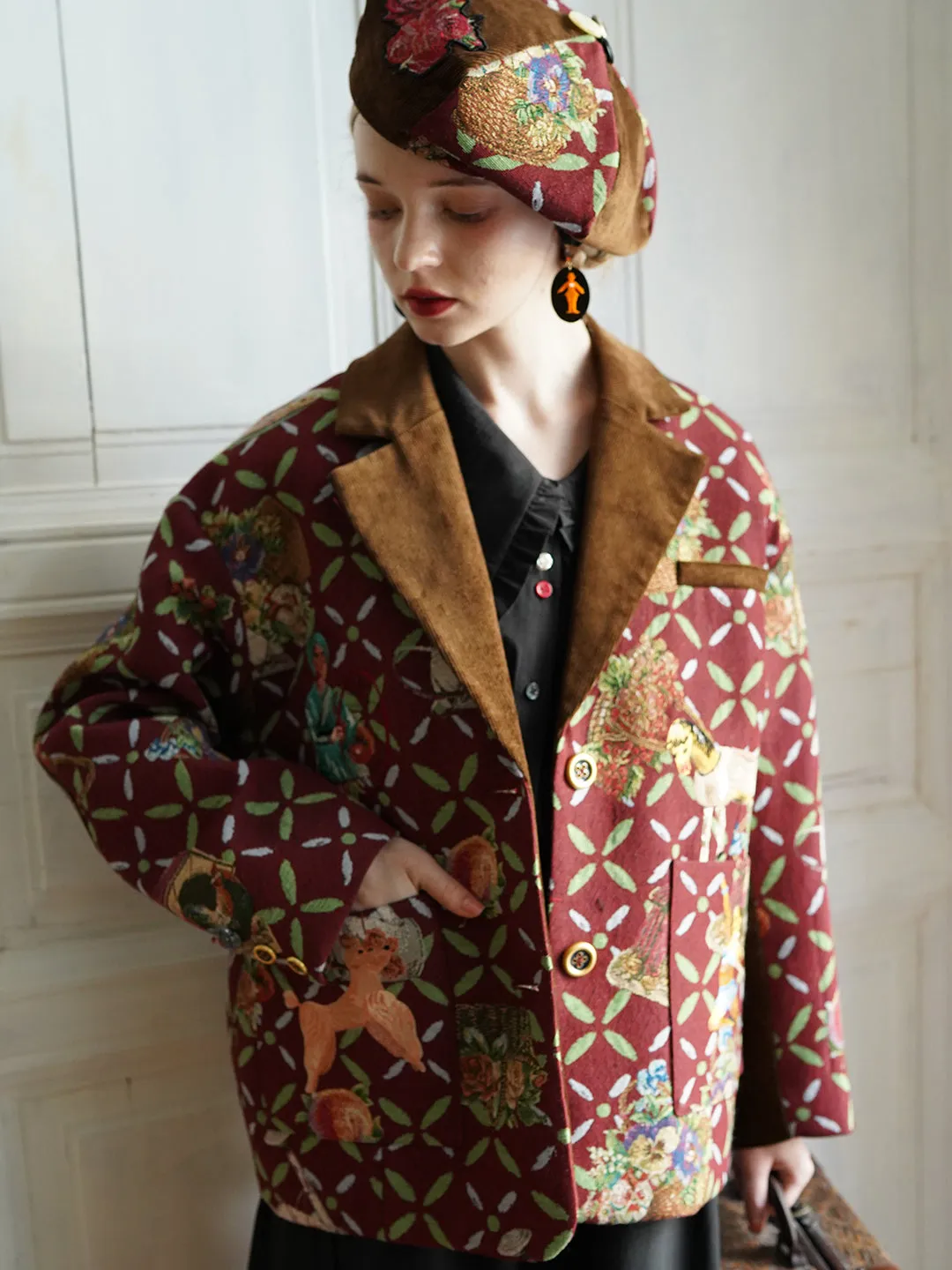Unlogical Poem Circus Embroidered Corduroy Blazer