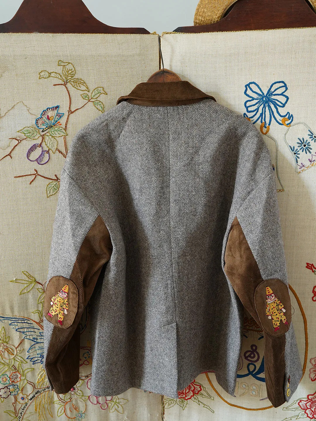 Unlogical Poem Circus Embroidered Corduroy Blazer