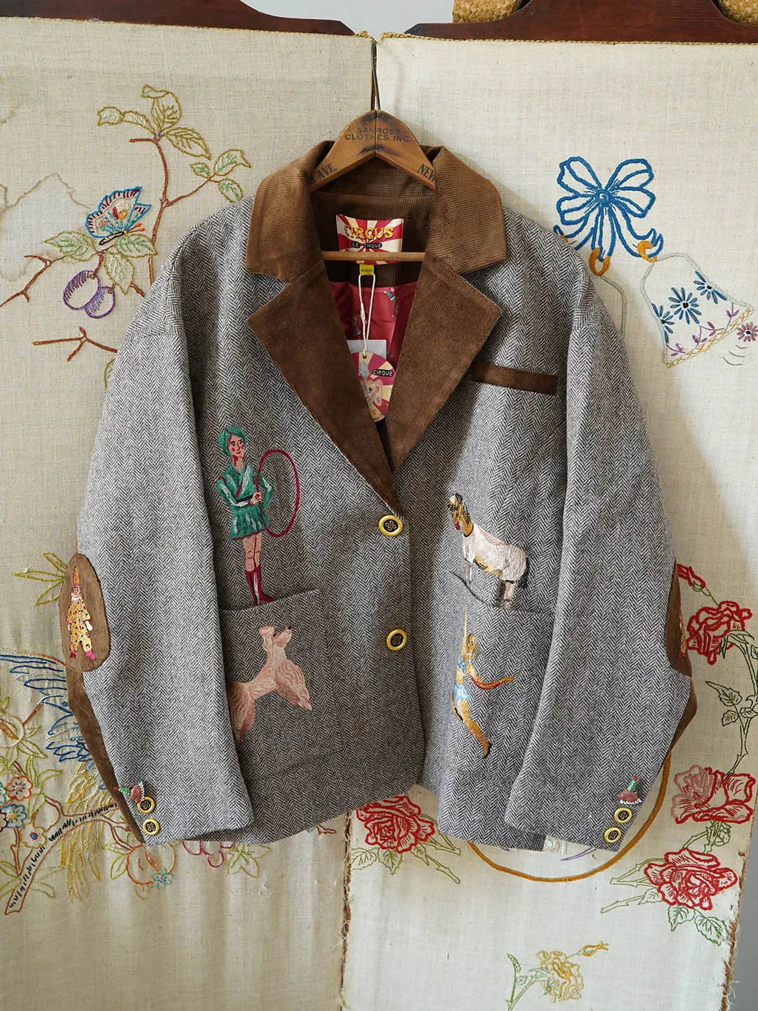 Unlogical Poem Circus Embroidered Corduroy Blazer