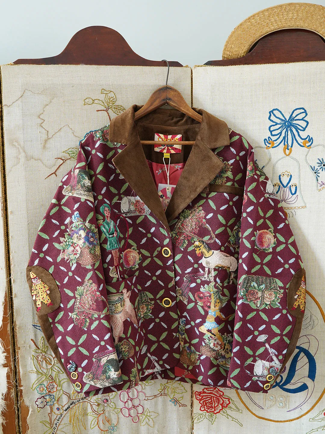 Unlogical Poem Circus Embroidered Corduroy Blazer