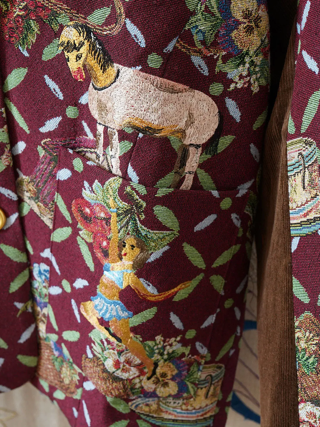 Unlogical Poem Circus Embroidered Corduroy Blazer