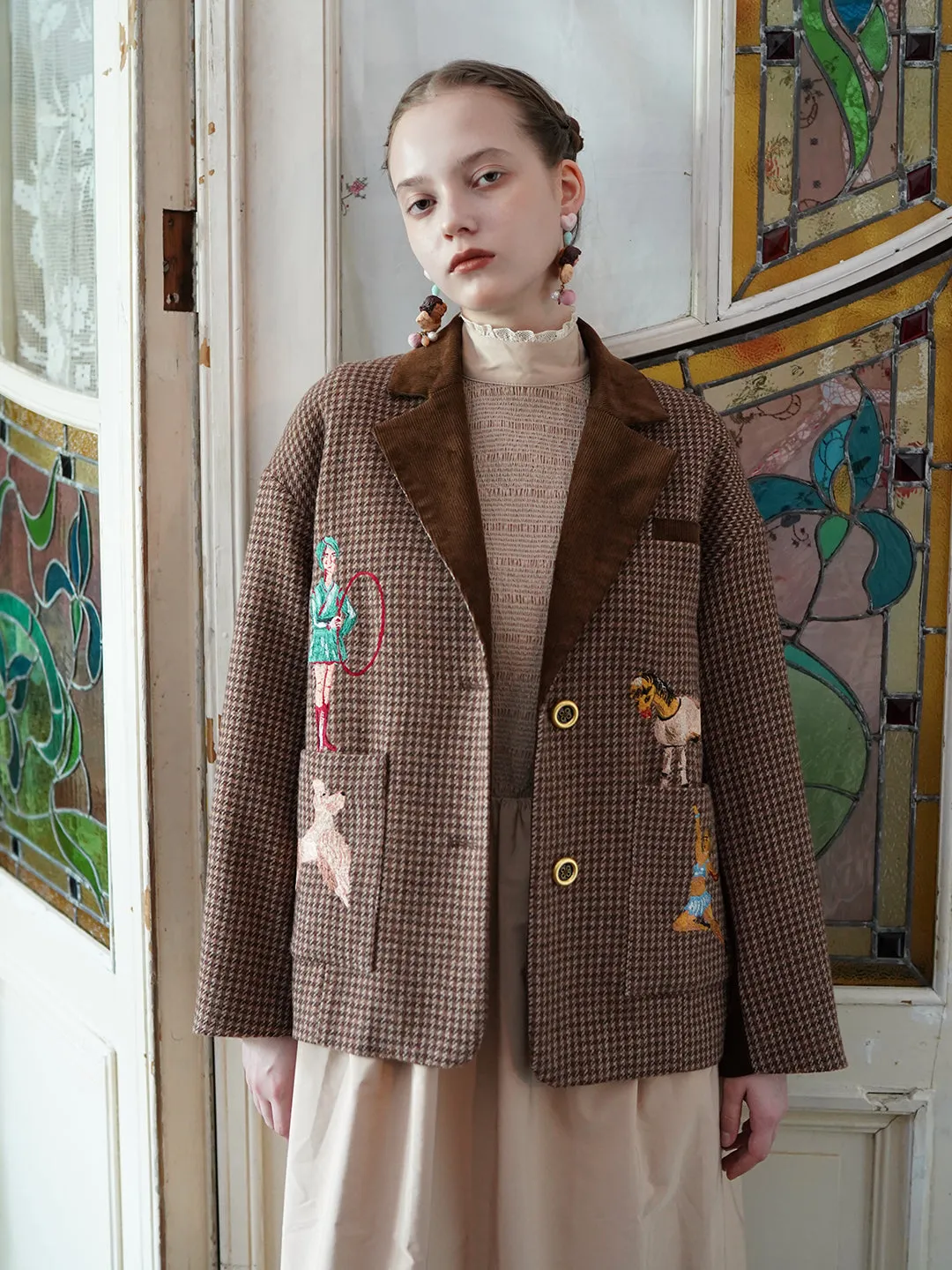 Unlogical Poem Circus Embroidered Corduroy Blazer