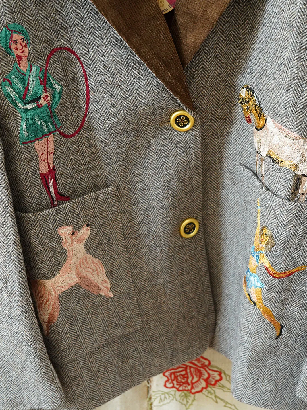 Unlogical Poem Circus Embroidered Corduroy Blazer
