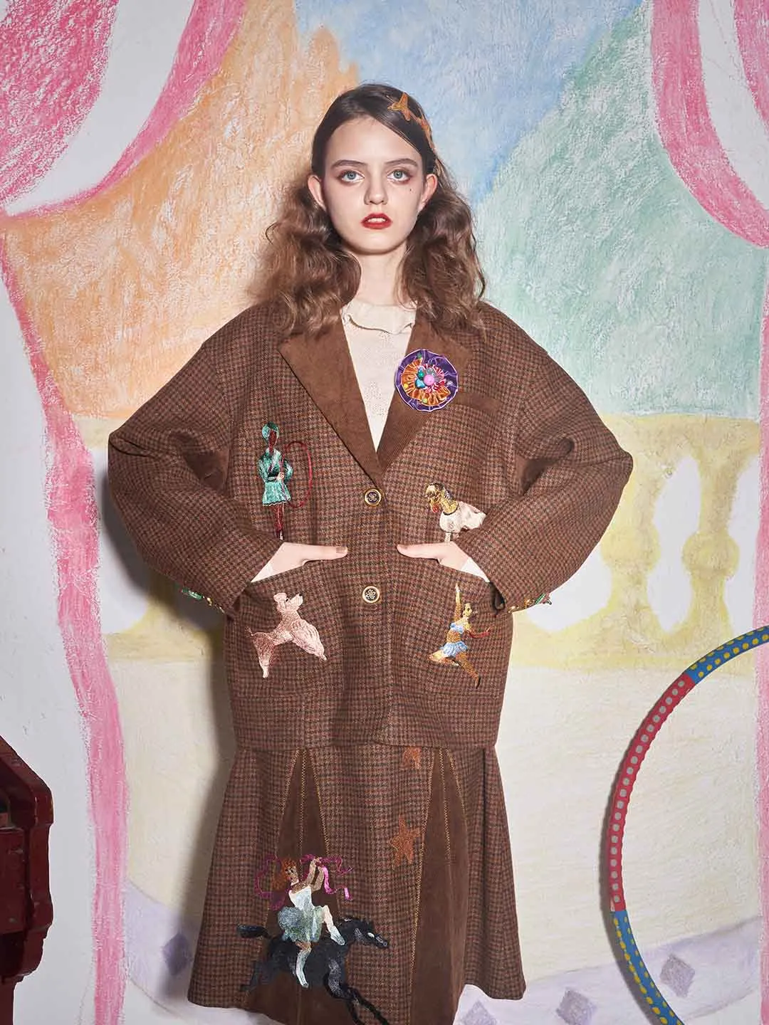 Unlogical Poem Circus Embroidered Corduroy Blazer