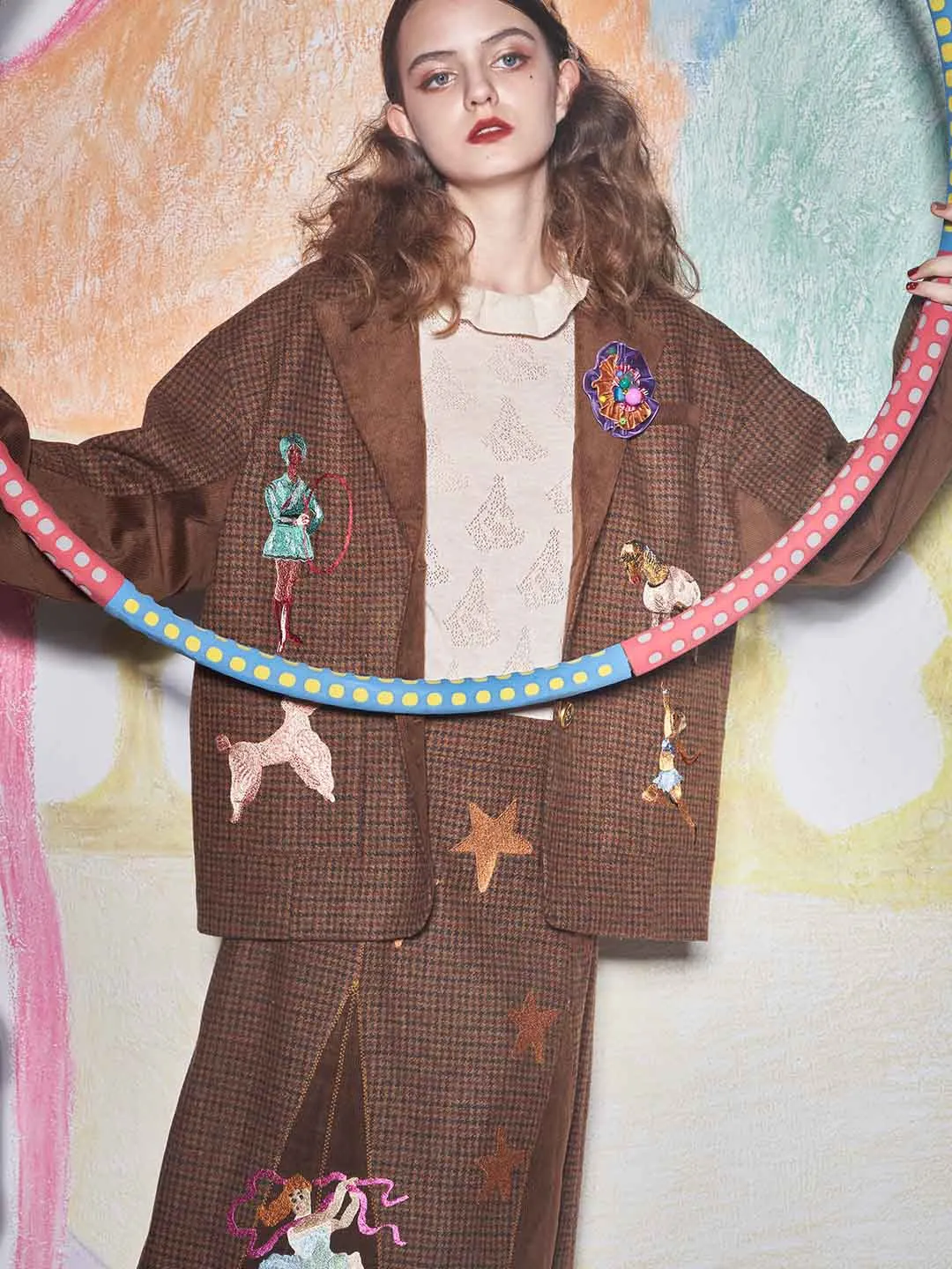 Unlogical Poem Circus Embroidered Corduroy Blazer