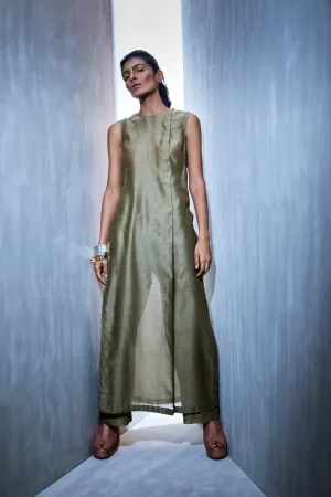 Urvashi Kaur   I   Zari Stitch Line Detail On Chanderi Silk Long Tunic