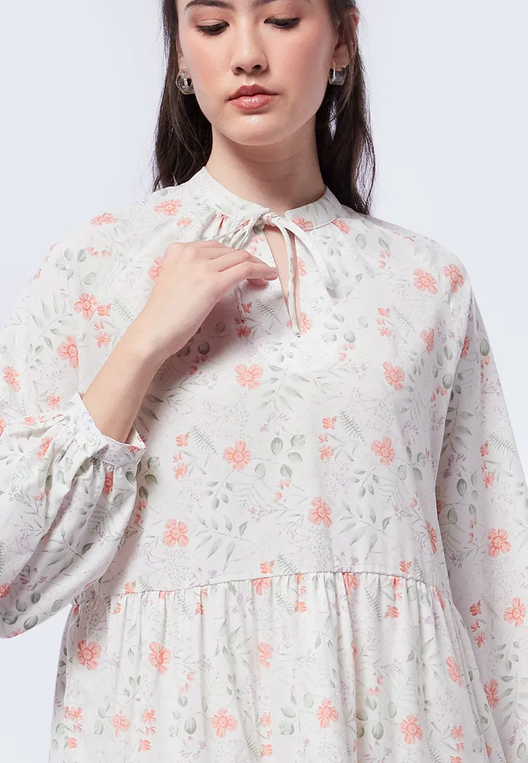 V-Neck Printed Baby Doll Dress
