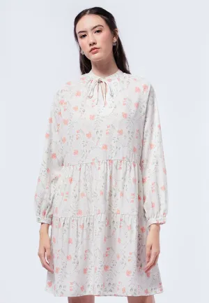 V-Neck Printed Baby Doll Dress