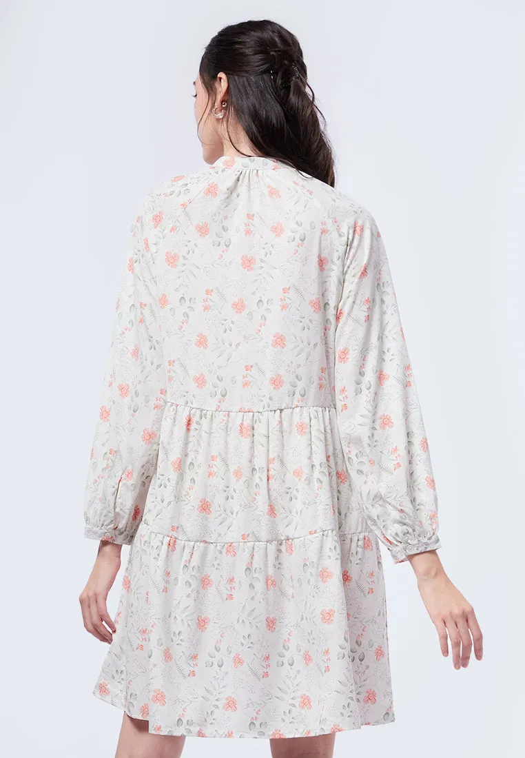 V-Neck Printed Baby Doll Dress