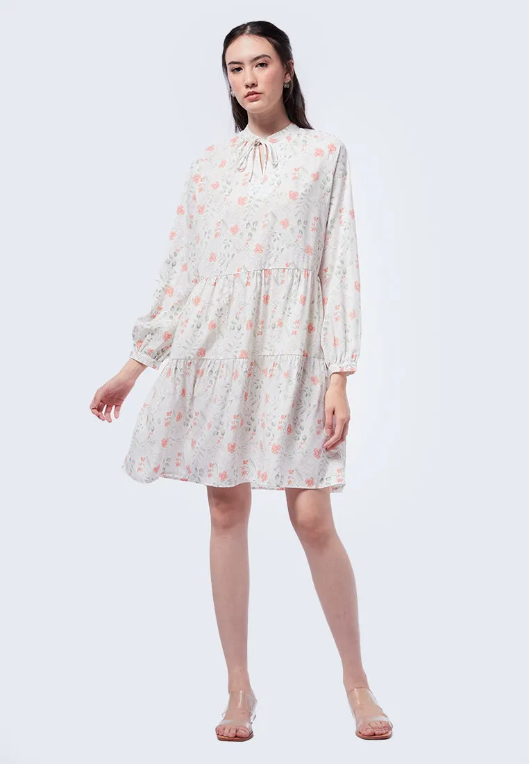 V-Neck Printed Baby Doll Dress