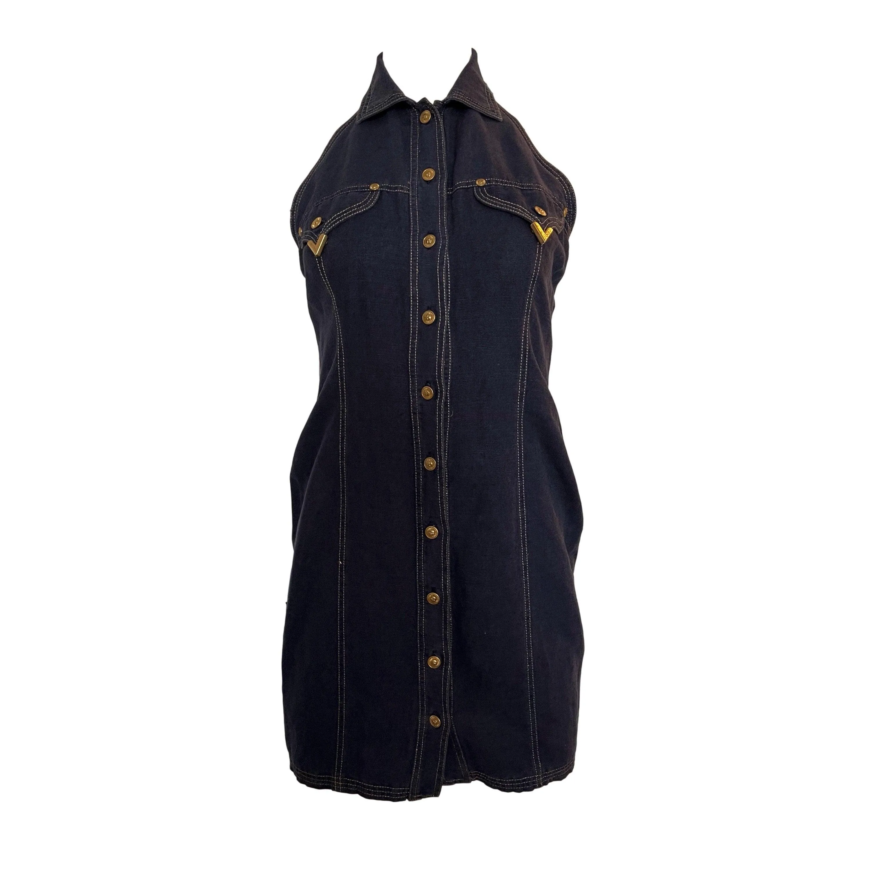Versace Blue Denim Halter Dress