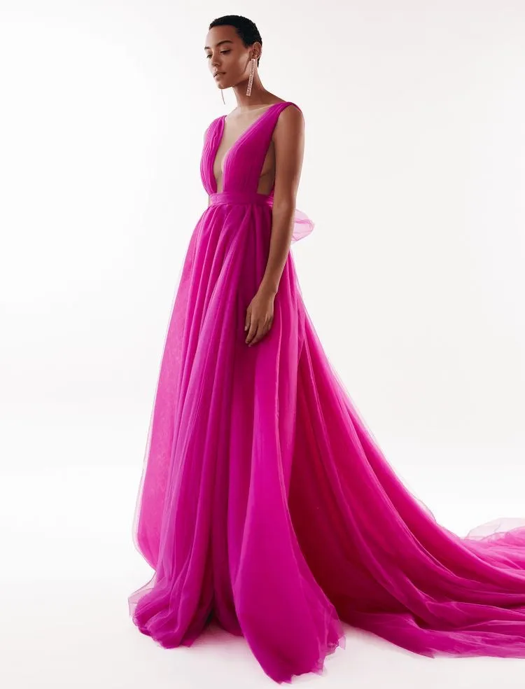 vestido de fiesta Tulle Fuchsia Dress for Prom 2023