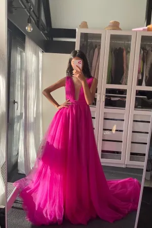 vestido de fiesta Tulle Fuchsia Dress for Prom 2023