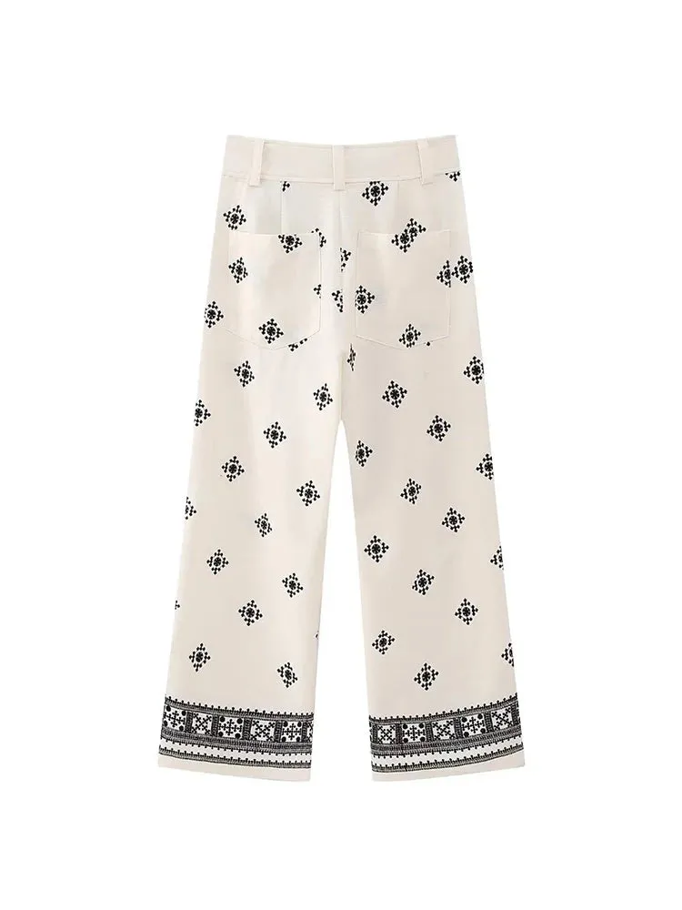 Vintage Women Loose Boho Linen Pants Summer Fashion Ladies Vocation Soft Embroidery Trousers Female Casual Bottoms Chic