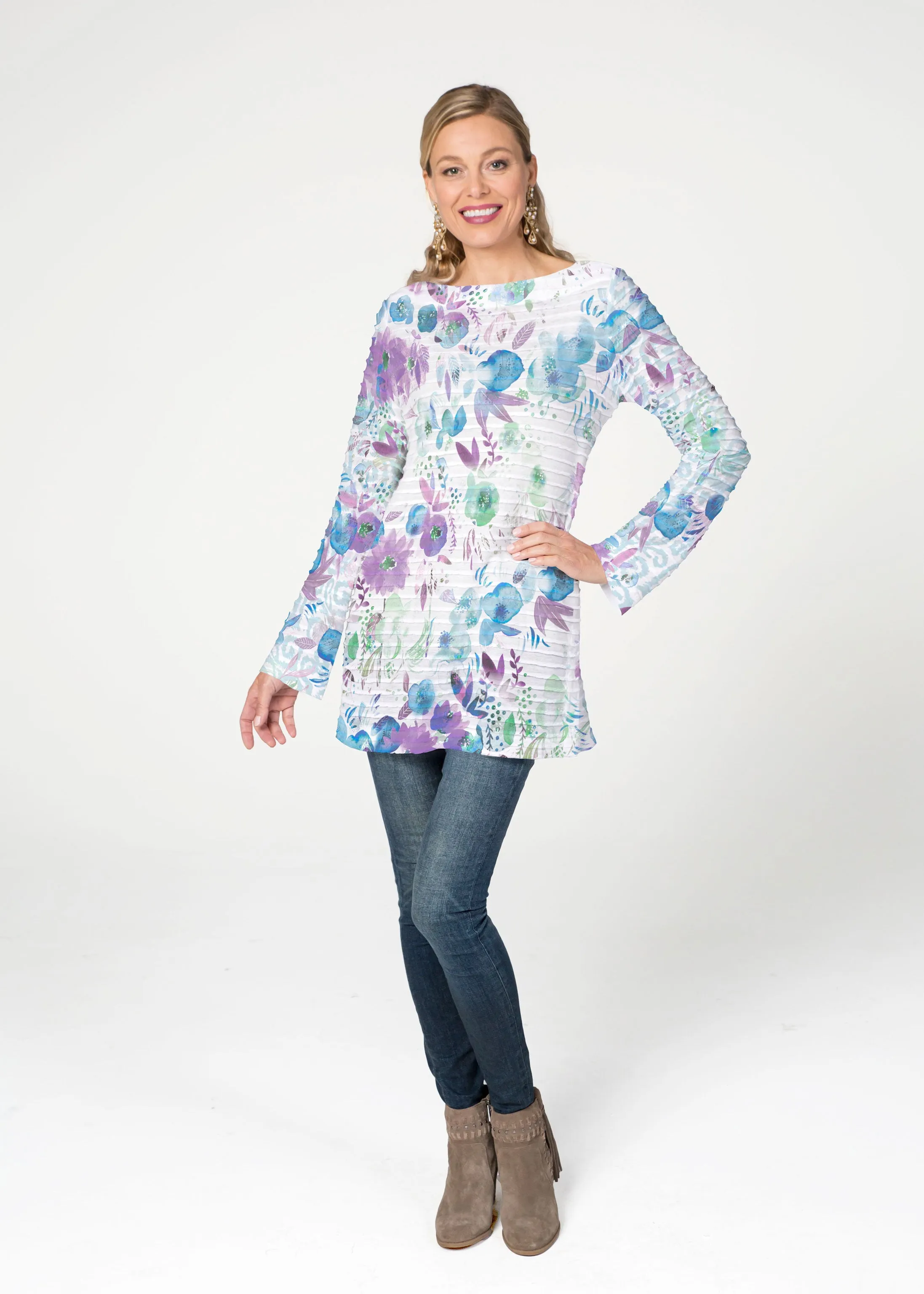Violet (16228) ~ Banded Boatneck Tunic