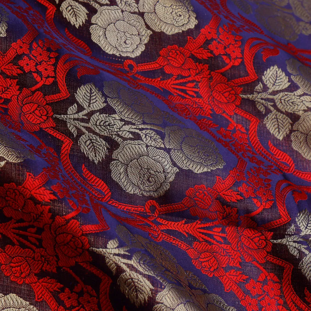 Violet Satin Silk Fabric With Floral Patterns