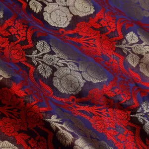 Violet Satin Silk Fabric With Floral Patterns