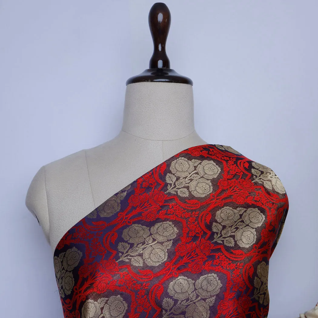 Violet Satin Silk Fabric With Floral Patterns
